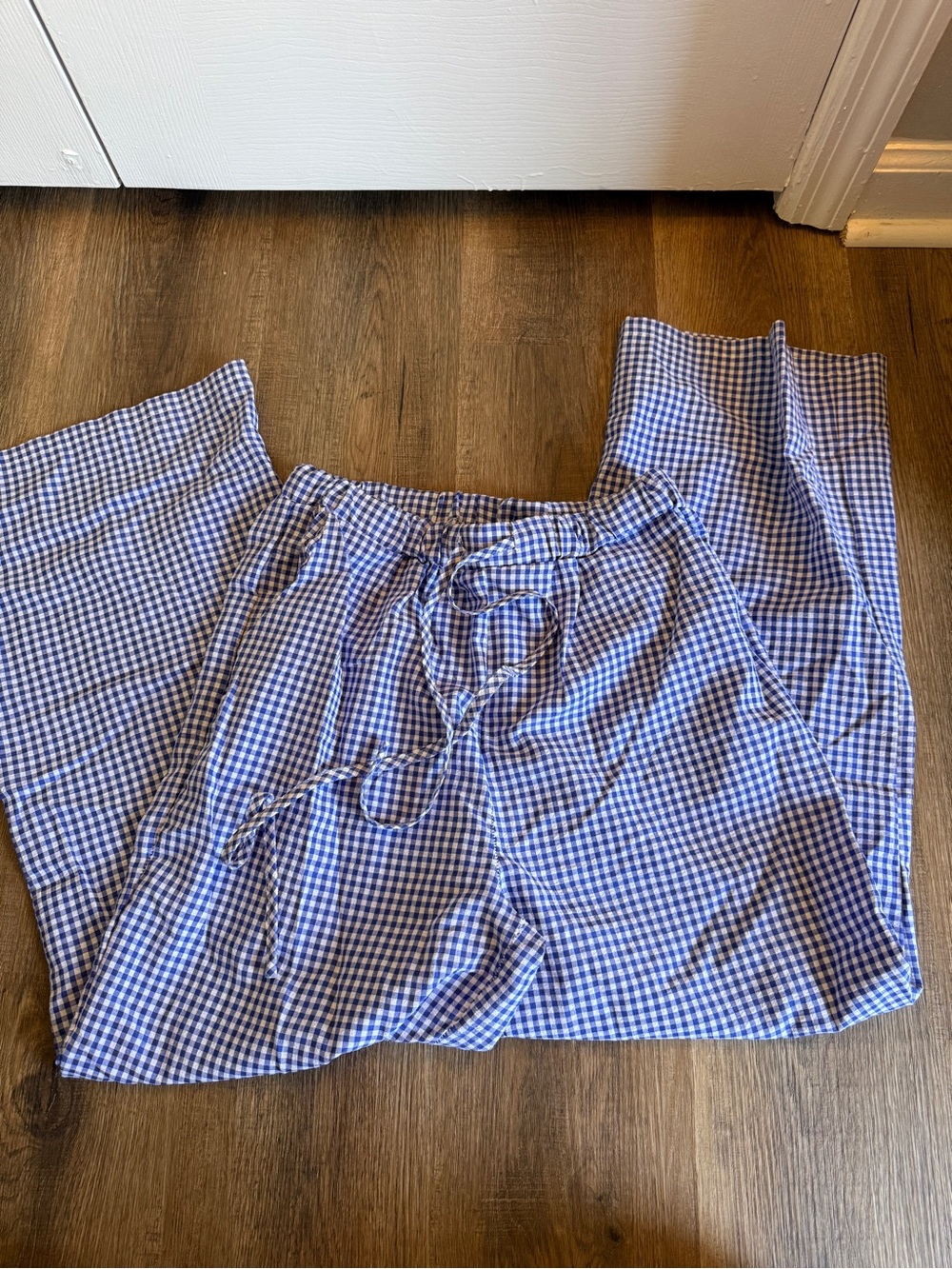 Blue Gingham Drawstring Pants